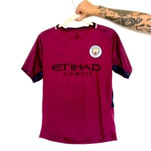 etihad airways x manchester city maroon/purple soccer jersey #14